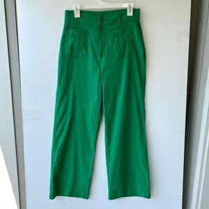 Nicole Miller Green Wide-Leg Utility Pants, High-Waisted, Patch Pockets, Size 6